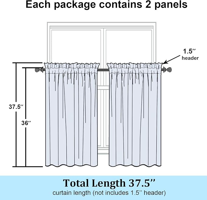 Simplebrand Gold Sheer Kitchen Curtains 36 Inch Length Tier Curtains 2 Panels - Image 7