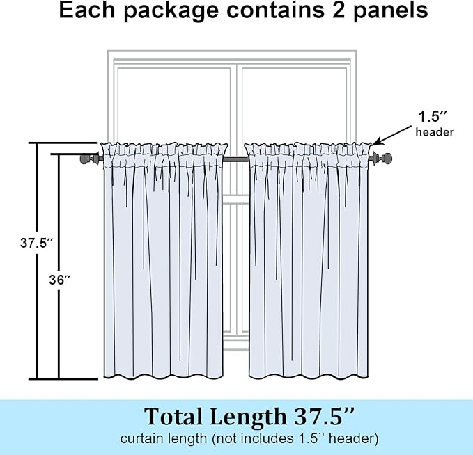 Simplebrand Sheer White Kitchen Curtains 36 Inch Length Tier Curtains 2 Panels - Image 7