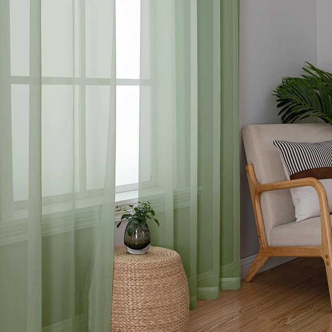 OWENIE Sheer Curtains, Sage Green Sheer Curtains 78 inch Length 2 Panels Set - Image 4