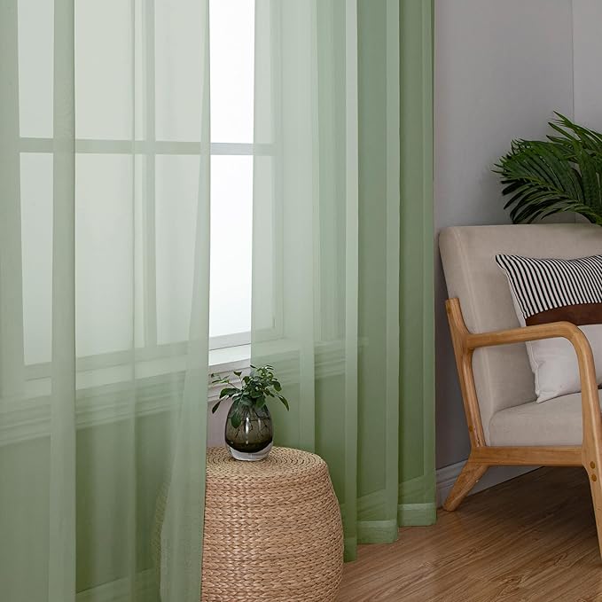 Aiyufeng Sage Green Sheer Curtains 96 Inch Length 2 PCS, Rod Pocket Voile Drapes - Image 3
