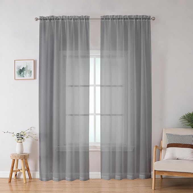 OWENIE Grey Sheer Curtains, Sheer Curtains 78 inches Long 2 Panels Set - Image 2