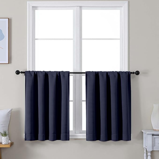Simplebrand Ava Navy Blue Short 30 Inches Blackout Curtain 2 Panels Set by Simplebrand
