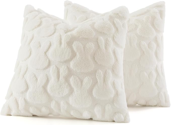 decorUhome Easter Bunny Pillow Covers 16x16 Inch Set of 2, Soft Plush Faux Wool - Image 7