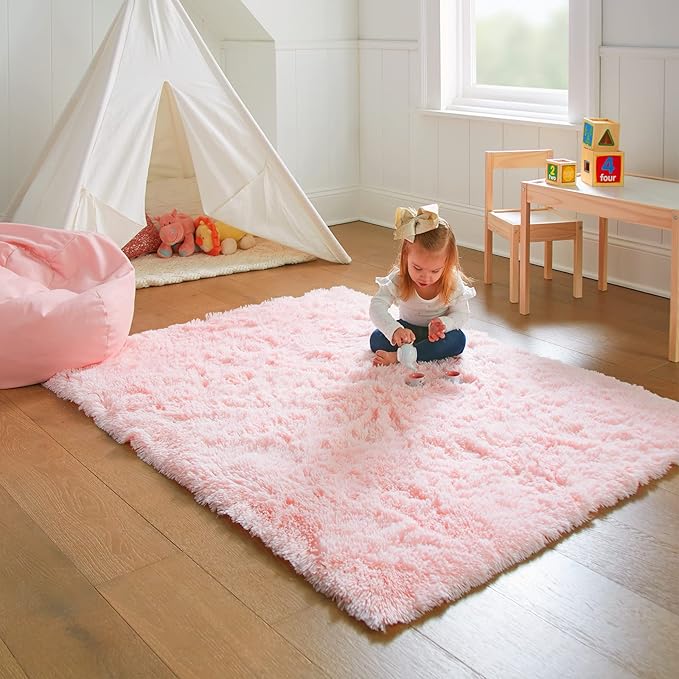 Ophanie Pink Rug for Bedroom Girls, Kids Fluffy Kawaii Fuzzy Furry Shag Area Rug - Image 6