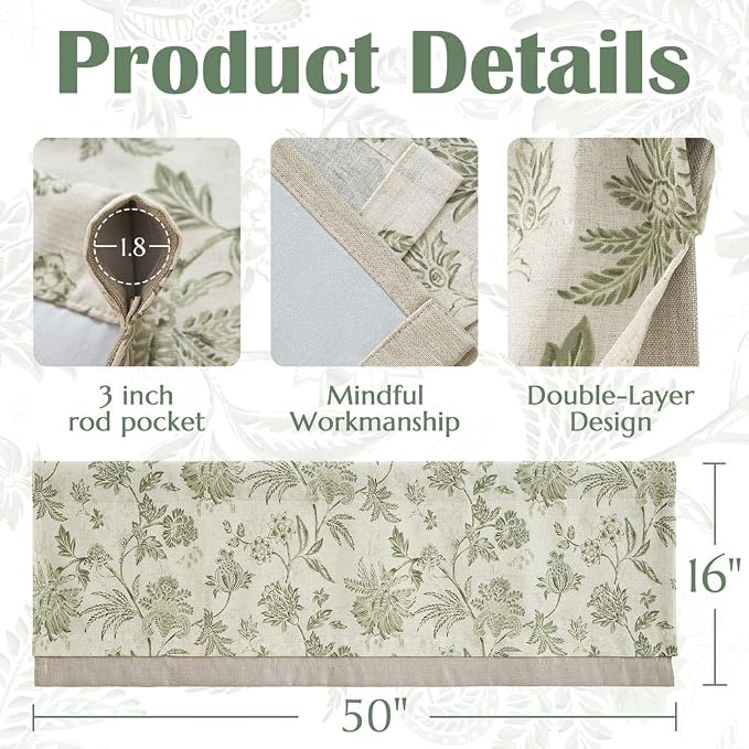 jinchan Floral Valance Curtain Linen Kitchen Valance - Image 4