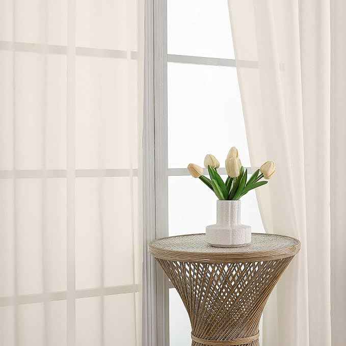 OVZME Sheer Cream Curtains 108 Inches Long 2 Panels Set, 59 Inch Extra Wide - Image 3