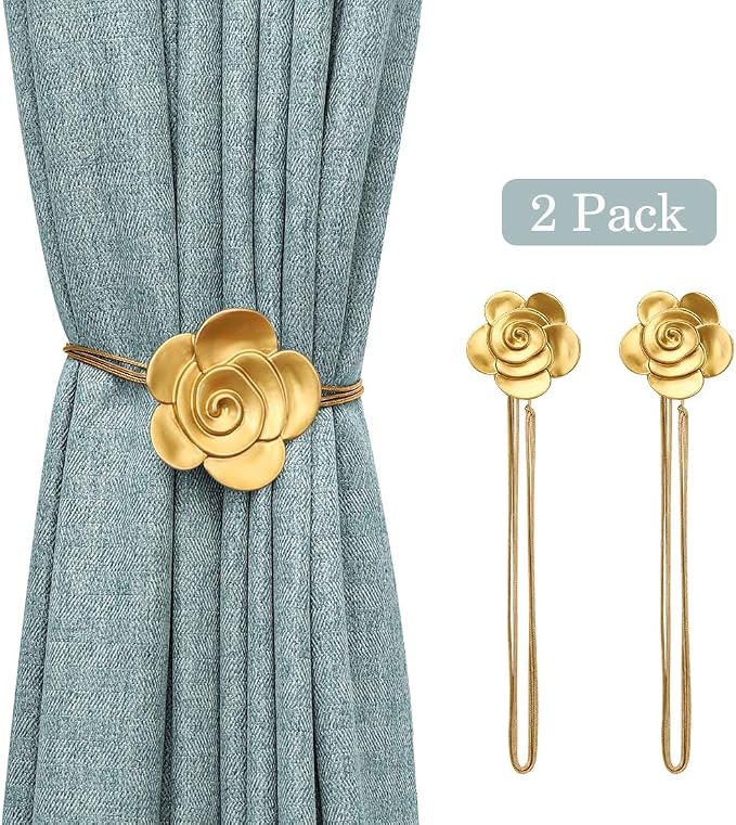 Lewondr Magnetic Curtain Tiebacks, Vintage Curtain Holdbacks, Resin Flower - Image 8