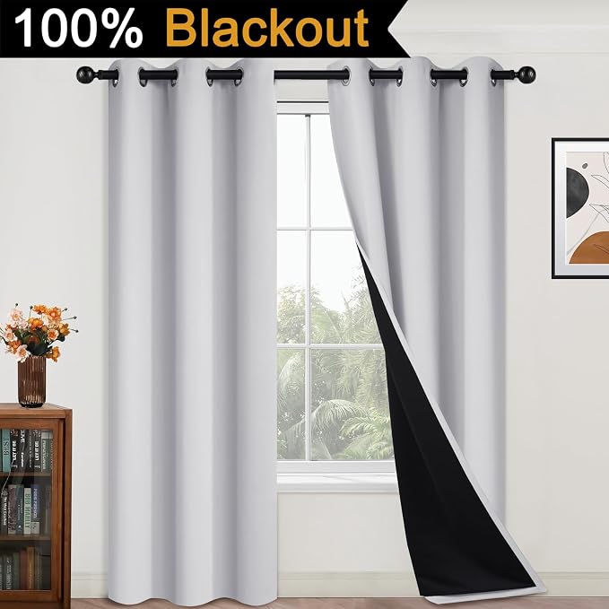 Yakamok 100% Blackout Curtains 84 Inches Long, 2 Thick Layers Heat and Full - Image 2