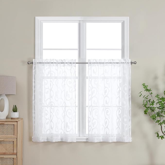 OWENIE Furman White Kitchen Curtains Tiers 36 inch Length, Light Filtering Soft - Image 2