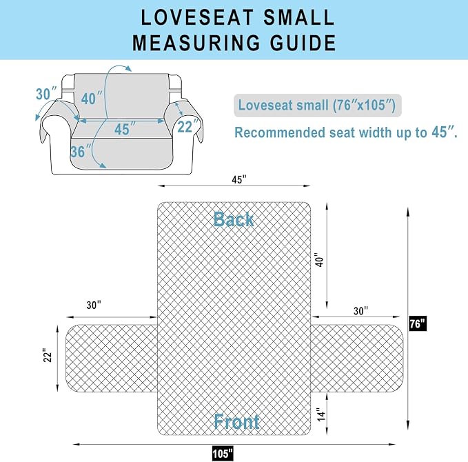 Reversible 45" Small Loveseat Sofa Covers, Light Grey/Beige | Loveseat Covers - Image 7