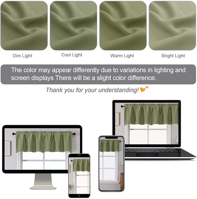 Chyhomenyc Sage Green Valances for Window, Room Darkening Short Curtains for - Image 8