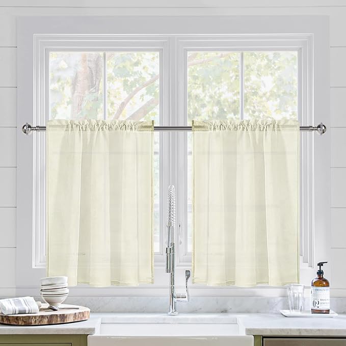 DWCN Ivory Sheer Curtains for Kitchen Windows by DWCN