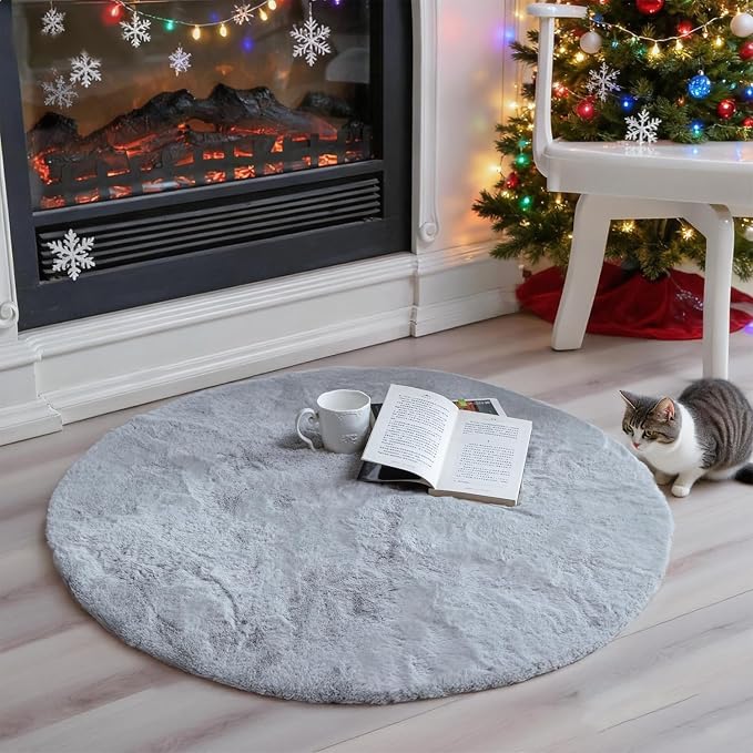 ThreadGlobe Fluffy Faux Rabbit Fur Circle Rug 3'x3', Cloud-Soft Area Rug by Unknown