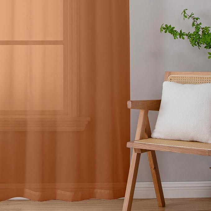 Chyhomenyc Orange Sheer Curtains 96 inches Long 2 Panels, Light Filtering Soft - Image 9
