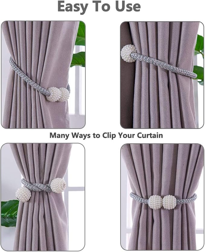 Melaluxe 2 Pack Magnetic Curtain Tiebacks, Decorative Curtain Holdbacks - Image 2