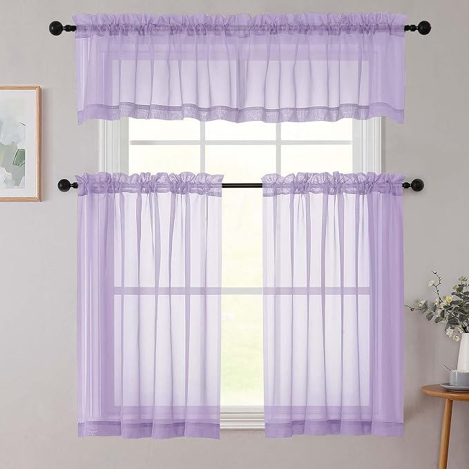 Lavender Valances for Windows, Lavender Sheer Curtains 14 Inch Length 2 Pack - Image 8