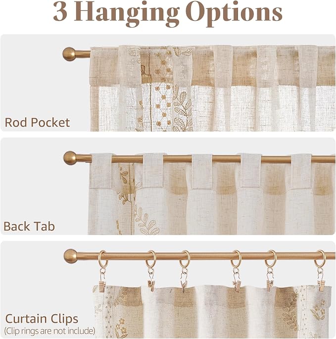 jinchan Belrose Linen Floral Kitchen Curtains 24 inch Length Embroidered - Image 8