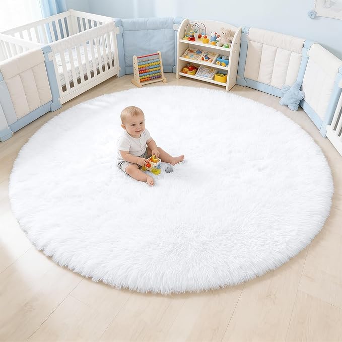 OLANLY White Round Rugs for Bedroom by OLANLY