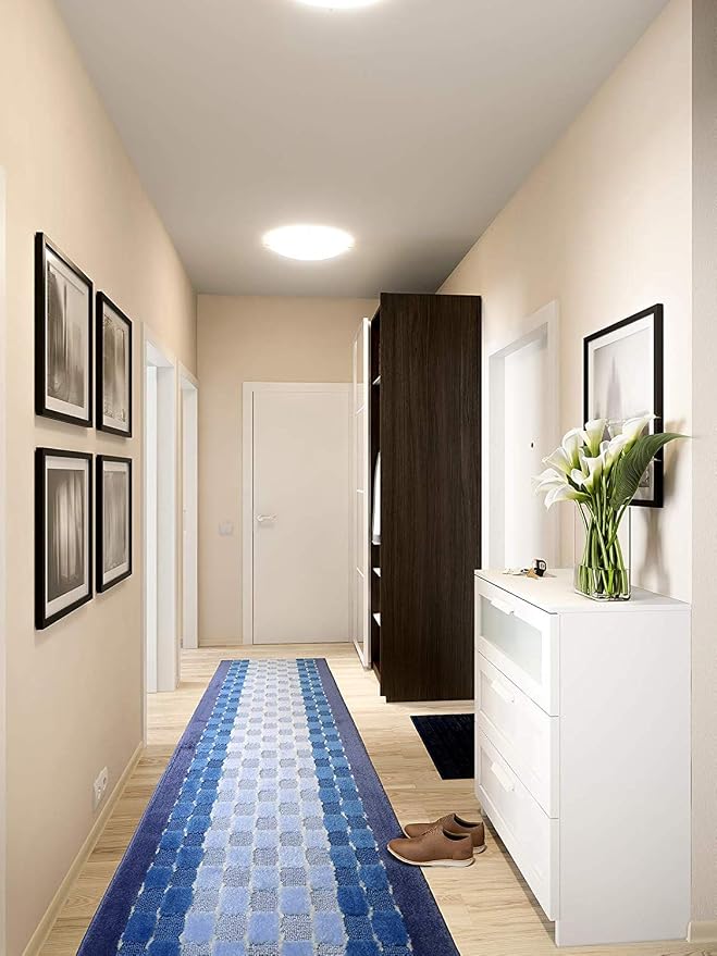 10 Ft Blue Hallway Runner Rug, Custom Size Non Slip Washable, Pet Friendly | - Image 3