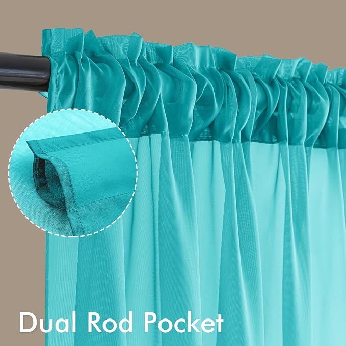 MIULEE Turquoise Sheer Curtains 90 Inches Long, 4 Panels Set, Light Filtering - Image 3