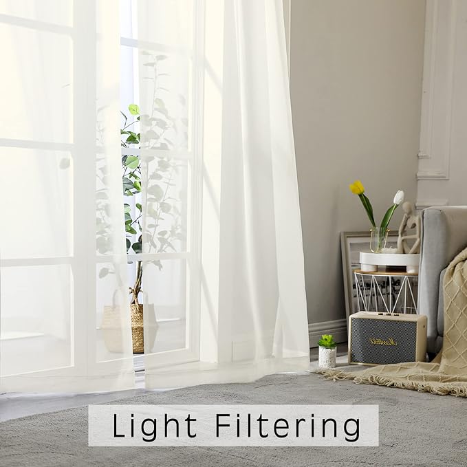 2 Panels Ivory Sheer Curtains 72 Inches Length Window Treatment - Image 7