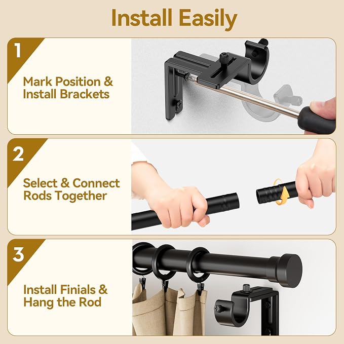 YaFex Curtain Rods 2 Pack 32-84 Inch, Heavy Duty 1 Inch Curtain Rod, Modern - Image 8