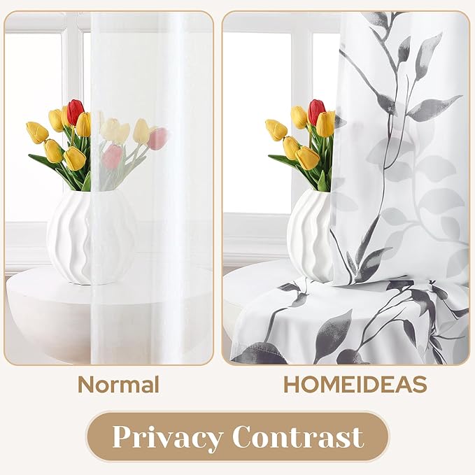 HOMEIDEAS Grey and White Semi Sheer Curtains, 84 Inches Long Light Filtering - Image 3