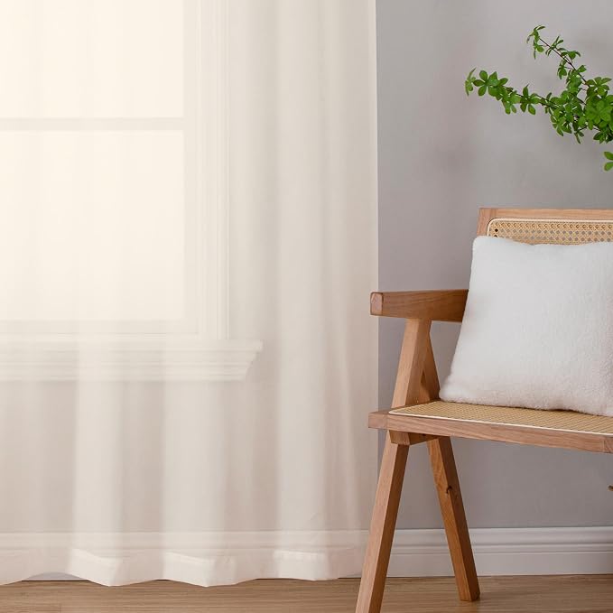 Aiyufeng Cream Sheer Curtains 54 Inch Length 2 Panels Set - Image 5