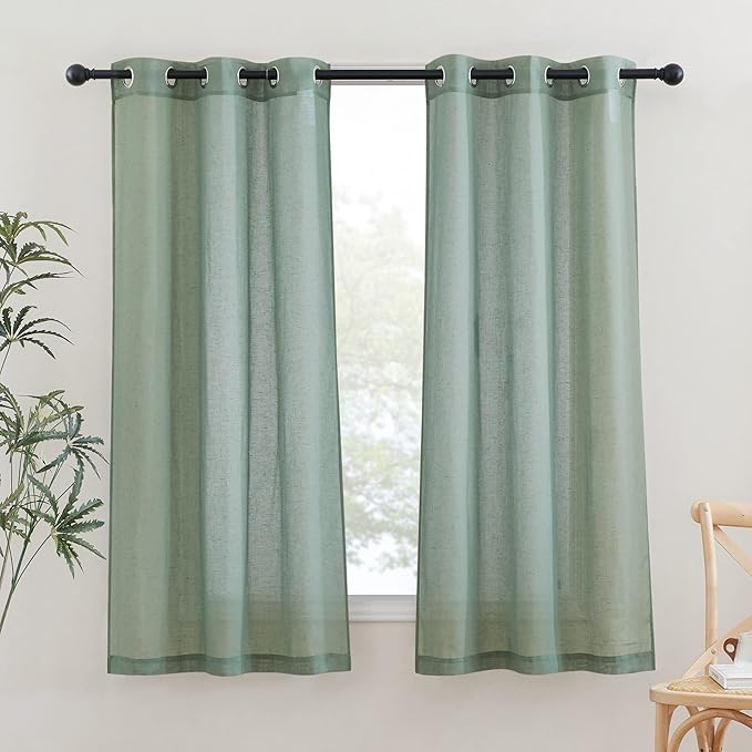 NICETOWN Linen Textured Semi Sheer Olive Green Curtains, Grommet Privacy Flax by NICETOWN