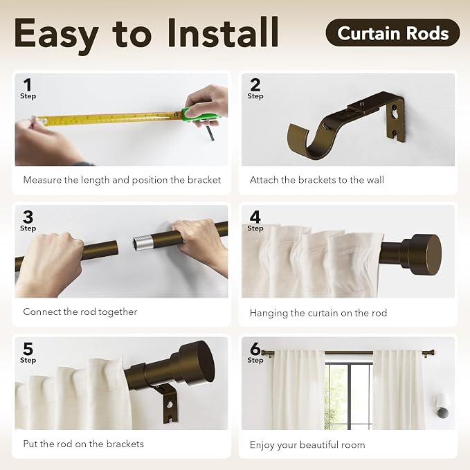 IFELS Heavy Duty Curtain Rods for Windows 48 to 84 Inch, 1 Inch Bronze Window - Image 8