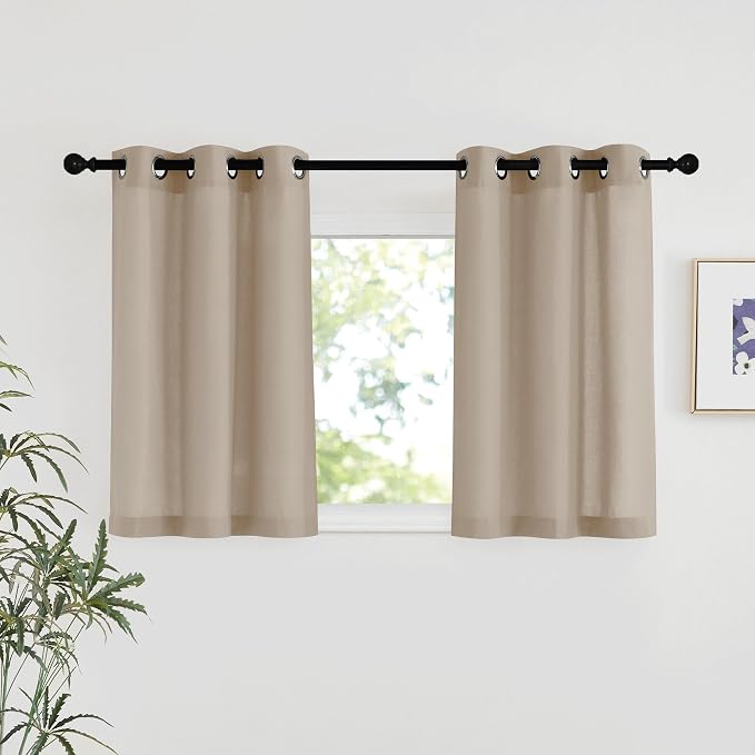 NICETOWN Taupe Linen Kitchen Window Curtains Over Sink, Grommet Thick Linen by NICETOWN
