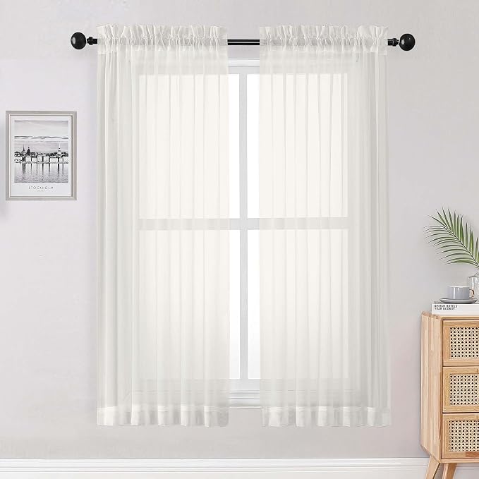OWENIE Ivory Sheer Curtains 72 Inches Long 2 Panels Set, Transparent Voile by OWENIE