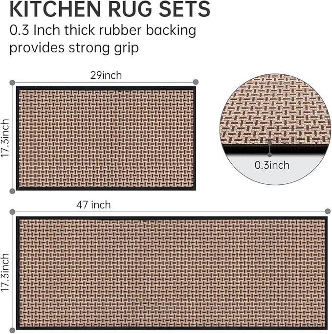 eqivei Kitchen Rugs and Mats Non Skid Washable Set of 2 PCS, Absorbent Runner - Image 2