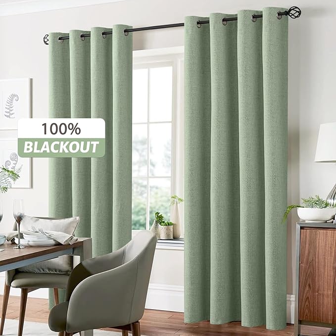 Yakamok Light Sage Green Linen Curtains 100% Blackout 84 Inches Long, Room - Image 7
