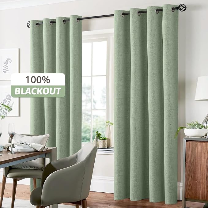 Yakamok Light Sage Green Linen Curtains 100% Blackout 90 Inches Long, Room - Image 7