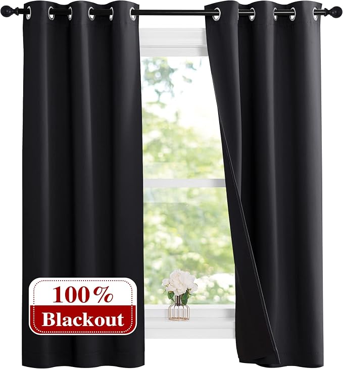 NICETOWN Complete 100% Blackout Curtain Set, Double Panels, Thermal Insulated & by NICETOWN