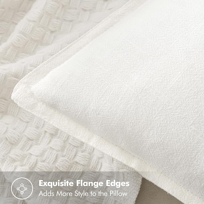 MIULEE Decorative Linen Lumbar Pillow Covers 12x20 Inch Cream White Boho - Image 2