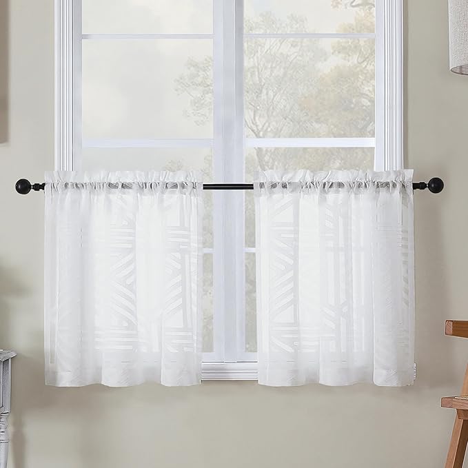 Simplebrand Sheer White Kitchen Curtains 24 Inch Length Tier Curtains 2 Panels by Simplebrand