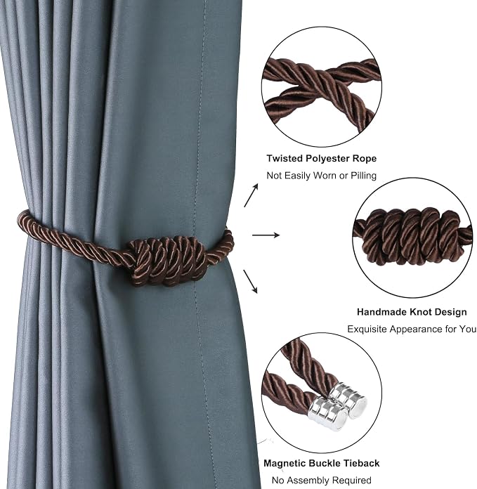 BEL AVENIR Magnetic Curtain Tiebacks, Decorative Drapery Holdbacks Modern Woven - Image 4