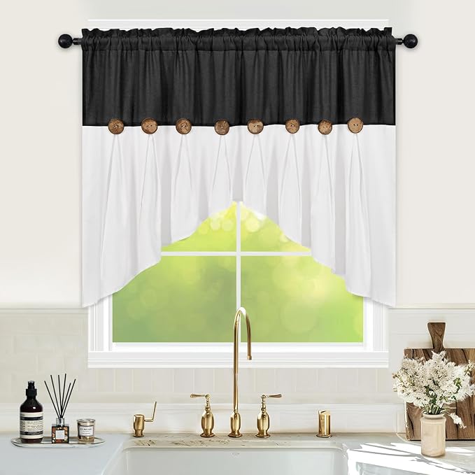FRAMICS Farmhouse Swag Curtain, Boho Cotton Linen Valance Curtain, Country Rod by FRAMICS