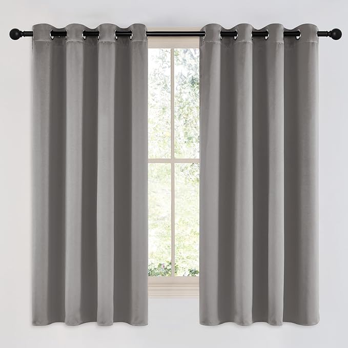 NICETOWN Chrome Gray Bedroom Curtains 63 inch Length 2 Panels, Grommet Window by NICETOWN