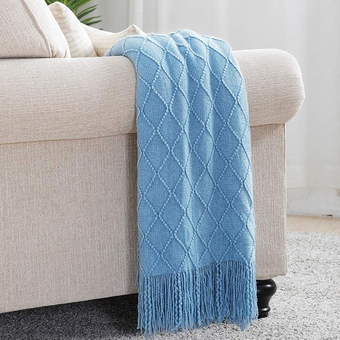 BOURINA Blue Throw Blanket 60x80 Inches Throw Textured Solid Soft Sofa Throw - Image 7
