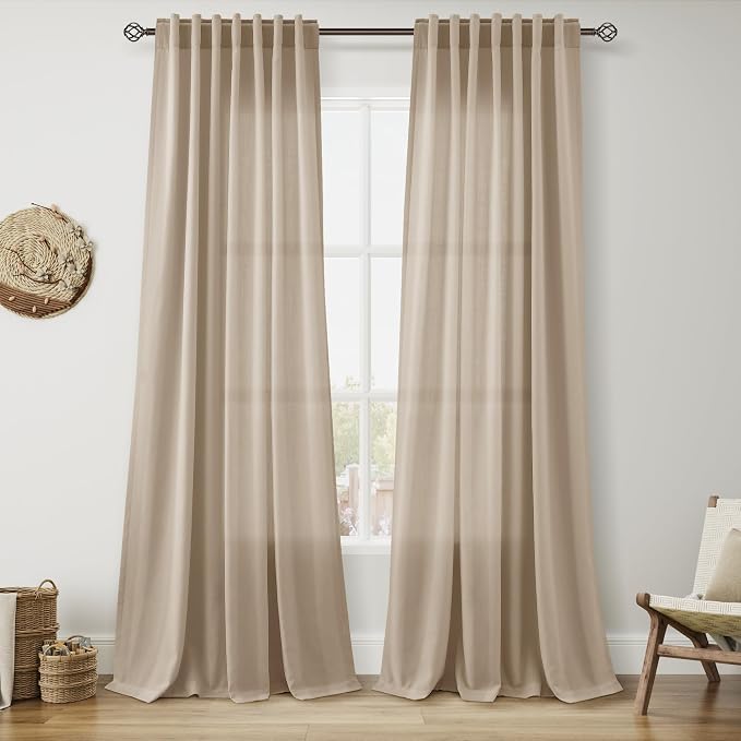 Nanspring Sepia Beige Linen Curtains 84 Inch Length 2 Panels Set by Nanspring