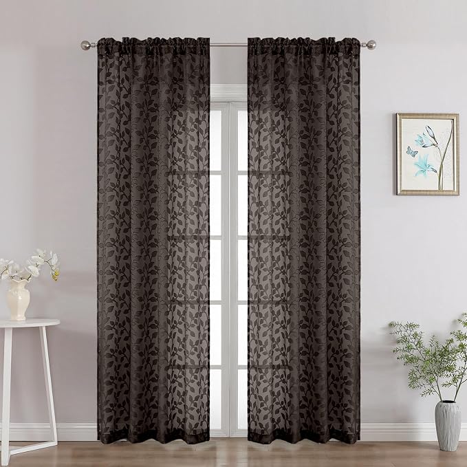 Chyhomenyc Chocolate Sheer Curtains 84 Inch Length 2 Panels Set, Light by Chyhomenyc