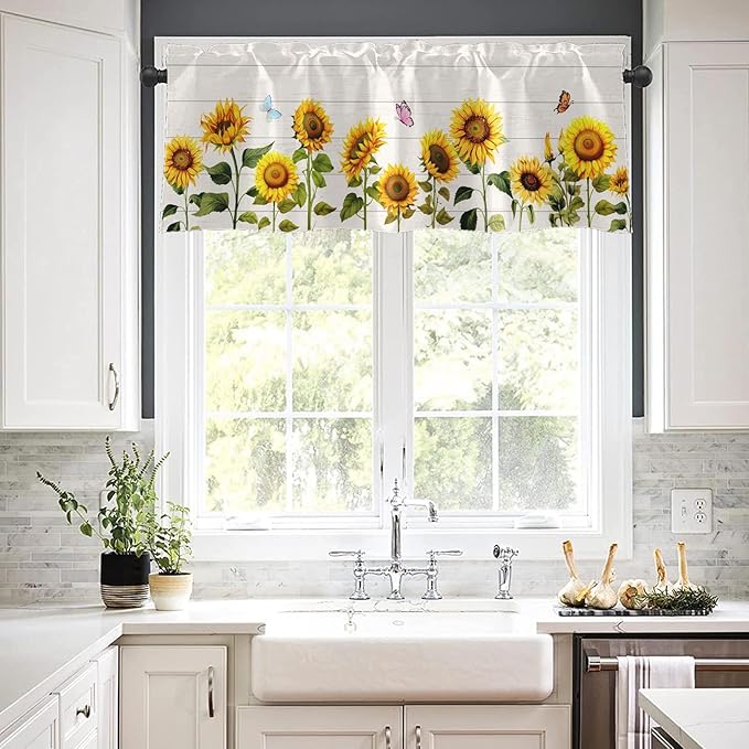 Emvency 4 Pack Valances Window Treatments, Farmhouse Sunflower Spring Summer - Image 5
