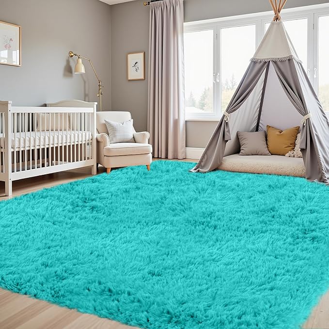 6x9 Area Rugs for Living Room Rug: Soft Fluffy Shag Teal Blue Rugs for Bedroom - Image 9