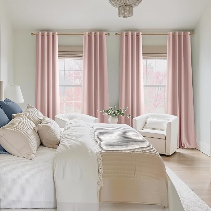 NICETOWN Room Darkening Draperies Curtains Panels, 2 Panels Blush Pink W52 x L84 - Image 8