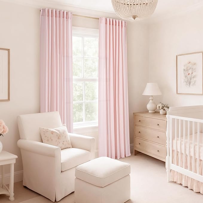 Pink Linen Curtains 90 Inch Long Back Tab Rod Pocket Window Treatment Curtain - Image 5
