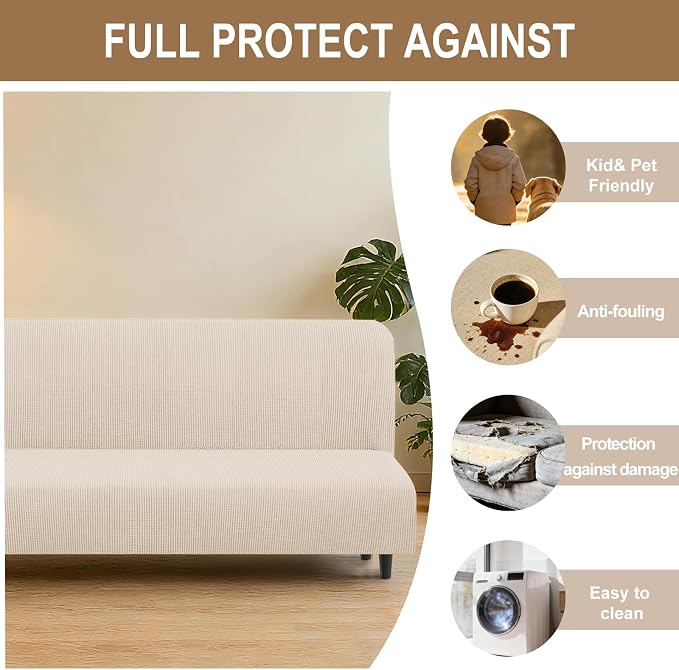 U-NICE HOME Stretch Futon Cover Armless Bed Slipcover - Image 4