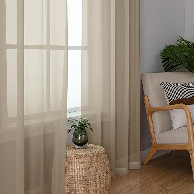 Aiyufeng Taupe Sheer Curtains 45 Inches Long 2 Panels Set, Semi Transparent - Image 2